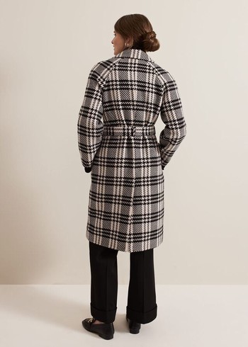 Phase Eight Petite Cassie Check Wool Wrap Coats Black/White USA | 9238047-PI